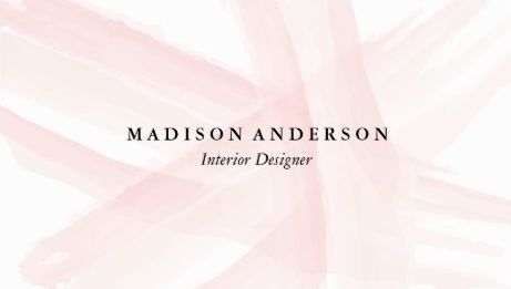 Simple and Chic Pastel Pink Water Color Strokes Interior Designer Business Cards