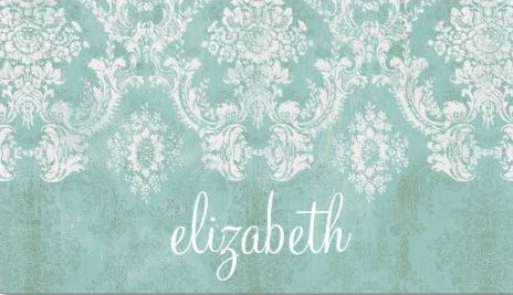 Vintage Mint and White Damask Pattern Grungy Finish Business Cards 