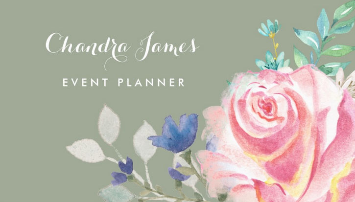Romantic Event Planner With Beautiful Light Pink Rose Floral Business Cards