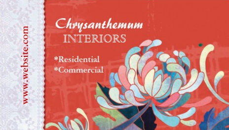 Chic Coral Red Retro Mod Floral Interior Design Custom Business Cards