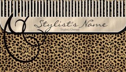Chic Comb and Curls Hair Stylist Brown Leopard Print Business Cards