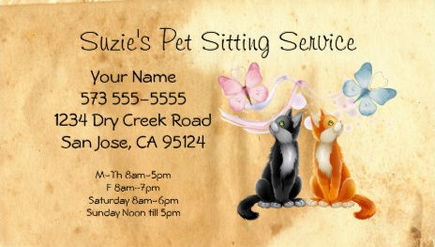 Whimsical Cats Chasing Butterflies Pet Sitting Service Business Cards