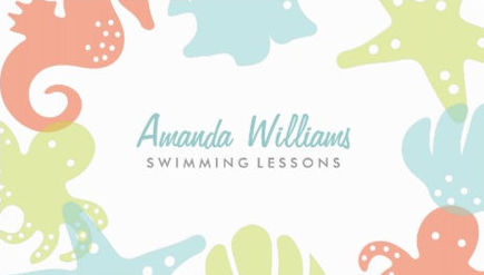 Cute Colorful Little Sea Creatures Swimming Teacher Business Cards 
