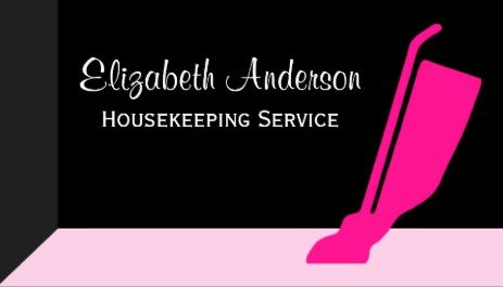 Girly Vacuum Pink and Black Housekeeping Service Business Cards