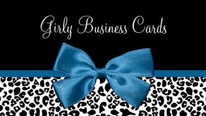 Girly Leopard Print Boutique Pretty Blue Ribbon Bow Business Cards