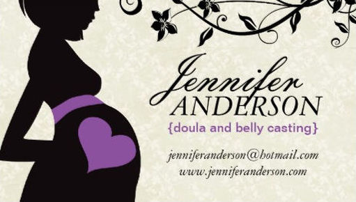 Purple Heart Baby Bump Doula and Belly Casting Business Cards