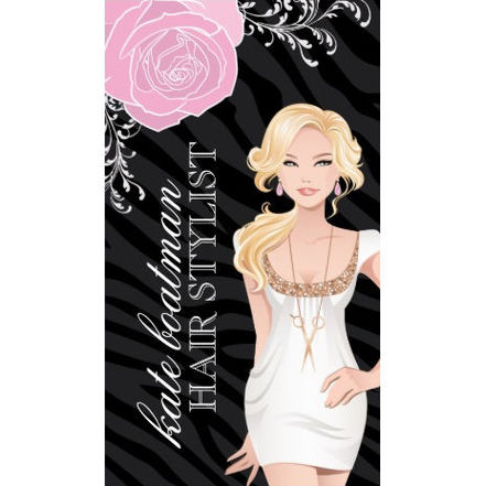 Glam Girl Black and Pink Rose and Shears Necklace Hair Stylist Business Cards