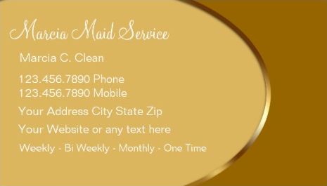 Simple and Classy Tan With Gold Professional Maid Service Business Cards