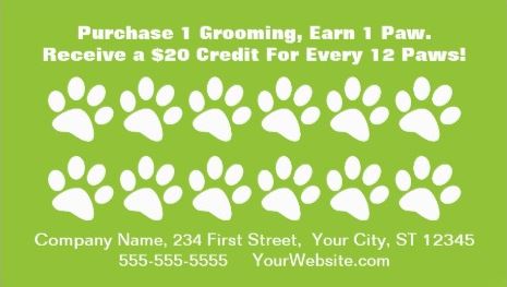 Green Dog Grooming Customer Reward Loyalty Punch Card Business Cards 