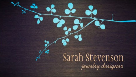 Turquoise Branch on Wood Grain Stylish Jewelry Designer Business Cards