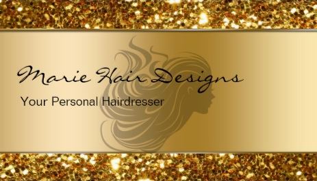 Classy Gold Glitter Beauty Hairdresser Woman Silhouette Business Cards