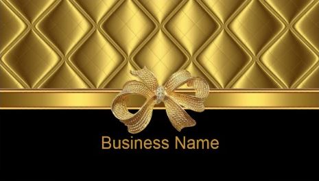 Elegant Gold Jewel Bow Sophisticated Quilt Style Tile Trim Black Business Cards