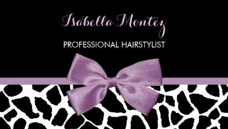 Hairstylist Cute Giraffe Print Lavender Purple Bow Business Cards