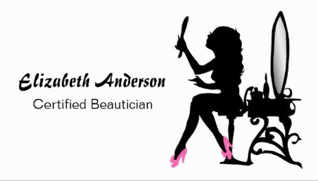 Certified Beautician Pink and Black Girly Girl Hair Stylist Business Cards