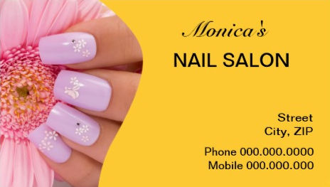Pretty Pink Daisy Lavender Nail Art on Yellow Nail Salon Business Cards