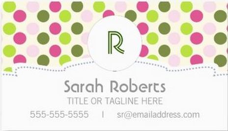 Girly Green and Pink Polka Dot Pattern With Monogram Business Cards 