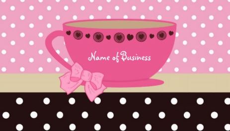 Girly Tea Shop Pink And Brown Polka Dots Teacup With Bow Business Cards