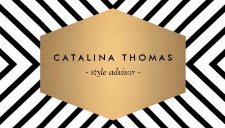 Retro Mod Black and White Pattern With Gold Emblem Business Cards