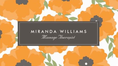 Elegant Orange Poppy Modern Floral Massage  Therapist Business Cards