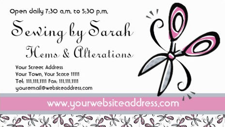 Cute Pink Sewing Scissors Hems and Alterations Business Cards