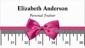 Modern Personal Trainer With Girly Pink Ribbon Tape Measure Business Cards 