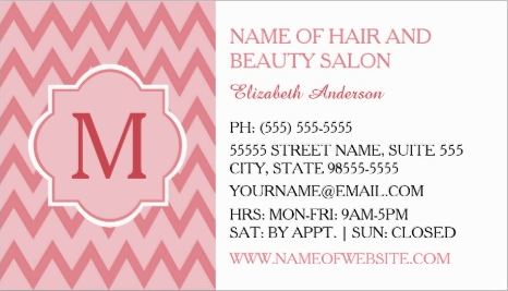 Trendy Pink Chevron Zigzag Monogram Beauty Salon Business Cards