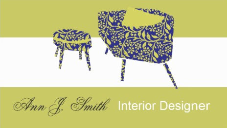 Spring Green Stripes Blue Mod Floral Furniture Interior Designer Business Cards