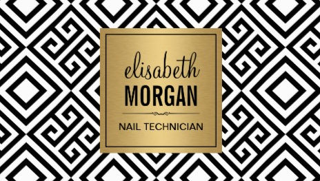 Nail Technician Classy Gold and Black Geometric Pattern Business Cards