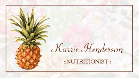 Elegant Tropical Floral Pattern and Pineapple Nutritionist Business Cards