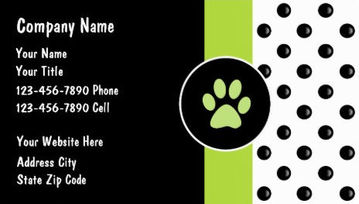 Fun Polka Dots With Green Paw Print and Stripe Pet Care Business Cards