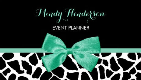 Event Planner Pretty Giraffe Print Mint Green Bow Business Cards