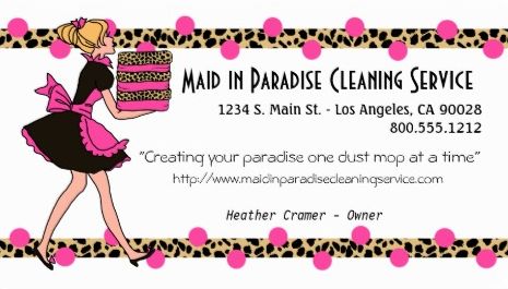 Girly Pink and Black Maid And Leopard Print Cleaning Services Business Cards