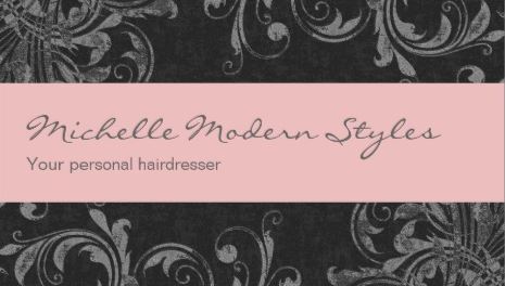 Pink and Gray Damask Swirls Personal Hairdresser Business Cards