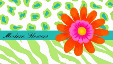 Bright and Colorful Animal Print and Bold Daisy Flower Business Cards 