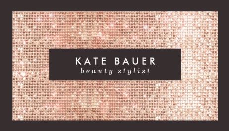 Stylish Faux Copper Sequins on Elegant Brown Beauty and Fashion Business Cards