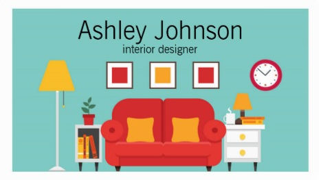 Girly Mod Aqua and Red Living Room Couch Interior Designer Business Cards