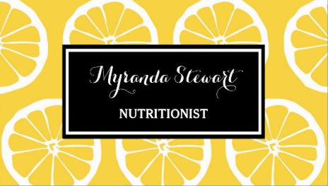 Stylish Black and Yellow Lemon Slices Pattern Nutritionist Business Cards