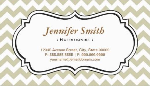 Girly Dietitian Nutritionist Simple Beige and White Chevrons Business Cards