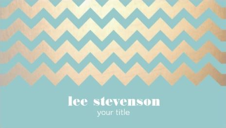 Faux Gold Foil Chevron Pattern and Turquoise Blue Business Cards