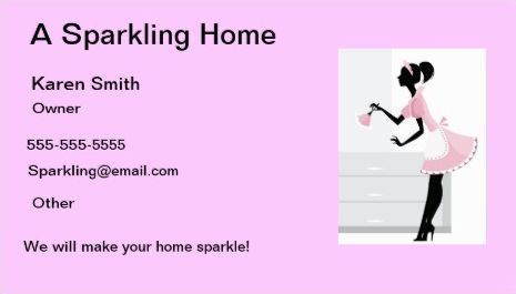 Simple Pink Maid With Feather Duster House Cleaning Business Cards