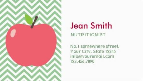 Cute Apple Green and White Chevron Nutritionist Business Cards