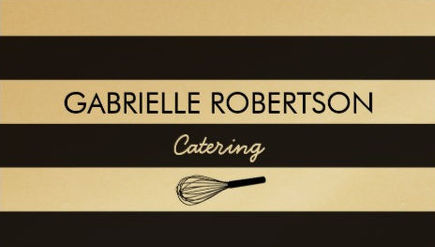 Modern Black and Gold Stripes With Whisk Logo Catering Business Cards