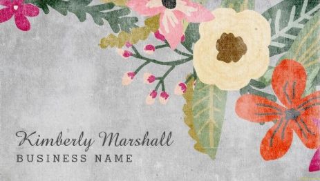 Whimsical Pink and Orange on Gray Painted Florals Business Cards