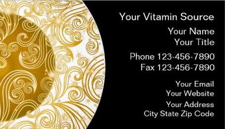 Elegant Gold and Black Filigree Mandala Vitamin Nutrition Business Cards