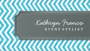 Turquoise Chevron Stripes Glitter Effect Event Stylist Business Cards