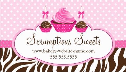 Girly Zebra Print and Pink Polka Dot Cupcake Pops Bakery Business Cards