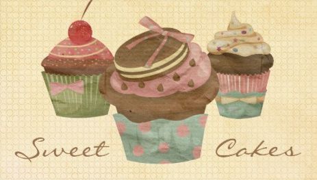 Retro Scrapbook Style Three Cute Cupcake Bakery Template Business Cards