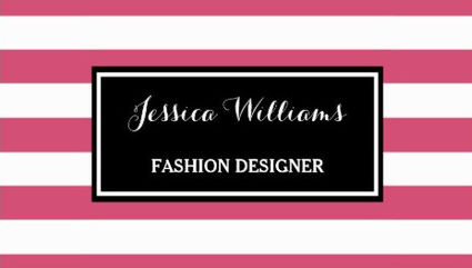Trendy Hot Pink and Black Stripes Fashion Designer Business Cards