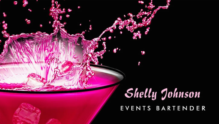 Edgy Black and Pink Martini Splash Special Events Bartender Business Cards