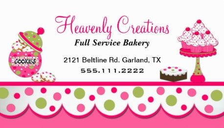 Cute Pink and Green Cakes and Cookies Bakery Business Cards